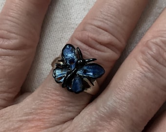 Vintage 70’s solid sterling silver Blue Morpho butterfly ring enameled good condition