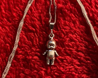 Old Tiny Kewpie baby doll Sterling silver souvenir puffy charm 18” pendant new chain