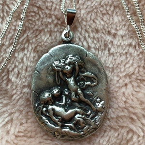 Sterling silver Scenic Cherub pendant charm vintage necklace with new 18&quot; chain