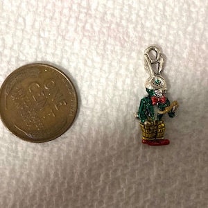 Sterling silver Alice in Wonderland white rabbit bracelet charm retro story book jewelry enameled