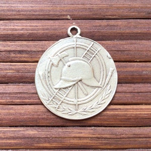 Vintage Sterling silver fireman rescue pendant bracelet charm medal coin medallion helmet ax bracelet charm