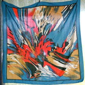 Foulard En Soie Vintage JEHAN De FABREQUES - 75x80 Cm, Bleu, Occasion