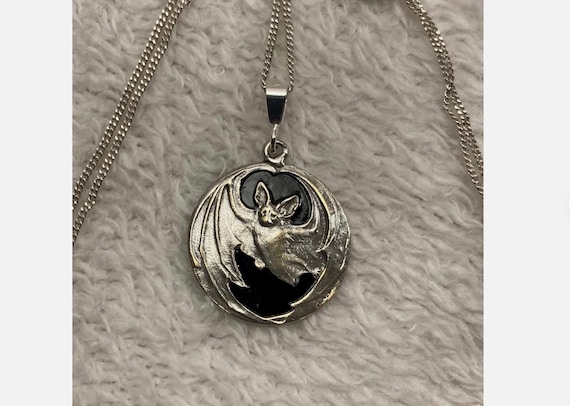 Small solid Sterling silver spooky bat old button… - image 1