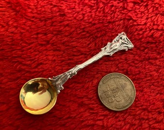 Rare Art nouveau nude woman sterling silver open salt spoon gilt
