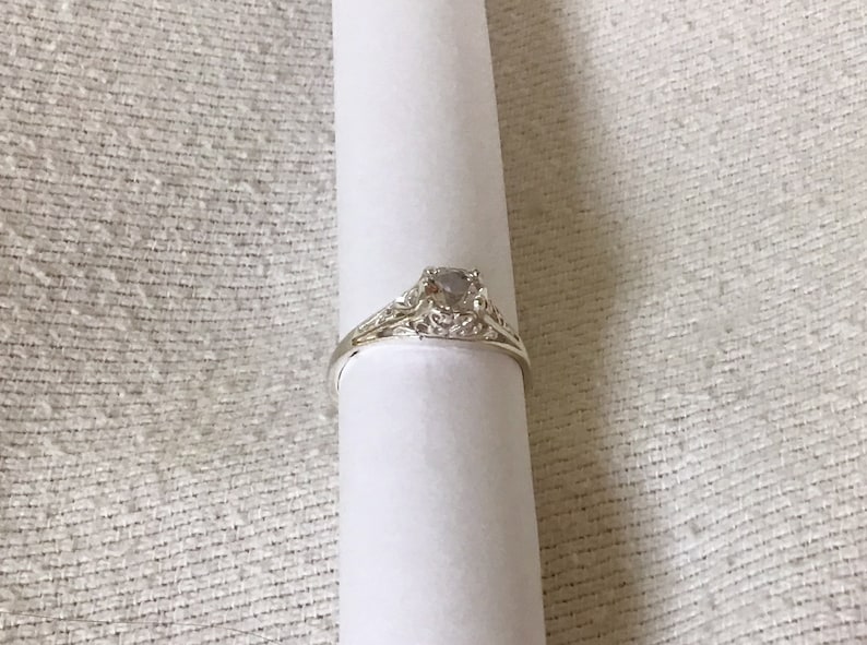 White Topaz 12 carat solitaire sterling silver ring engagement wedding size 7 promise antique style setting