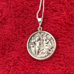 Sterling silver Romulus and Remus scene medal coin medallion charm old button handmade upcycled with new 18&quot; chain necklace
