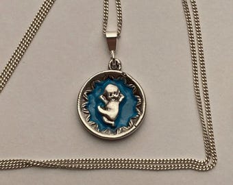 Sterling silver old Dancing Kewpie baby doll charm pendant 18" necklace