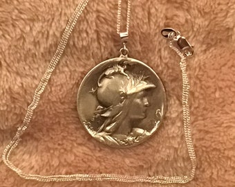 Vintage Victorian revival Sterling silver Liberty Marianne mother of baby dragon charm on new 18" chain