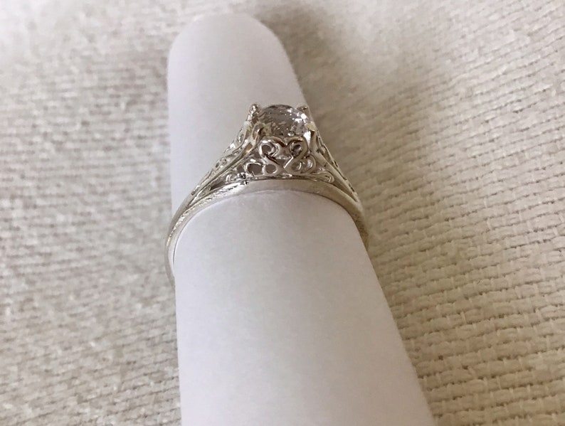 White Topaz 12 carat solitaire sterling silver ring engagement wedding size 7 promise antique style setting