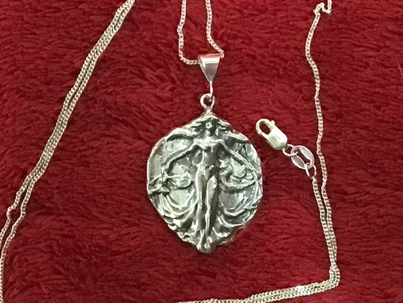 Old Art Nouveau Revival fob pendant 18” necklace … - image 1