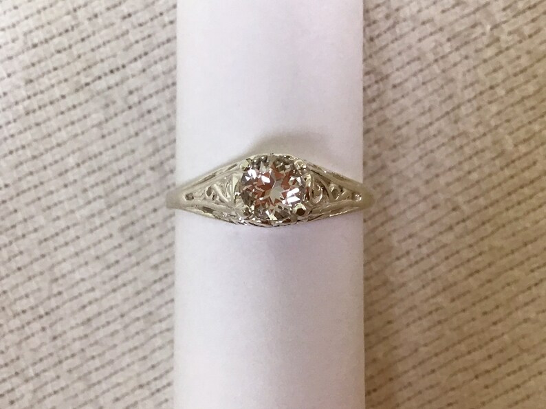 White Topaz 12 carat solitaire sterling silver ring engagement wedding size 7 promise antique style setting