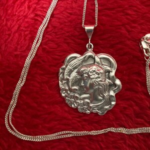 Sterling silver Greek goddess Eirene Pax pendant art nouveau style medallion necklace with new 18&quot; chain