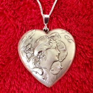 Sterling silver heart girl garden flower pendant charm art nouveau revival necklace with new 18&quot; chain