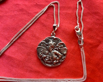 Small Sterling silver Art Nouveau revival fairy nymph button pendant handmade with new 16&quot; or 18&quot; chain necklace mother and daughter