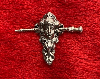 Heavy old Fancy Art Nouveau Sterling silver 2 pc shawl pin sweater knit