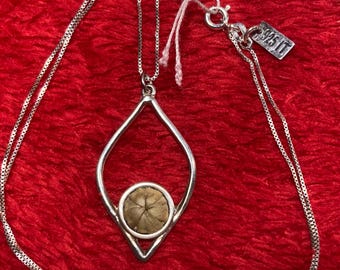 Vintage modernist Sterling silver Israel seed pod souvenir pendant 18” lotus brand IL IT