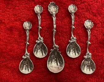 Sterling silver Aesthetic scallop shell open salt spoon set Master 4 individual