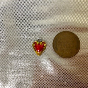 Old Sterling Silver Miniature Puffy Heart Enameled red and gold Bracelet Charm