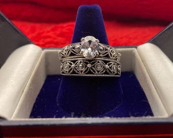 Rare Vintage Sterling Rupa Tarakasi wedding band engagement ring bridal set size 10.25