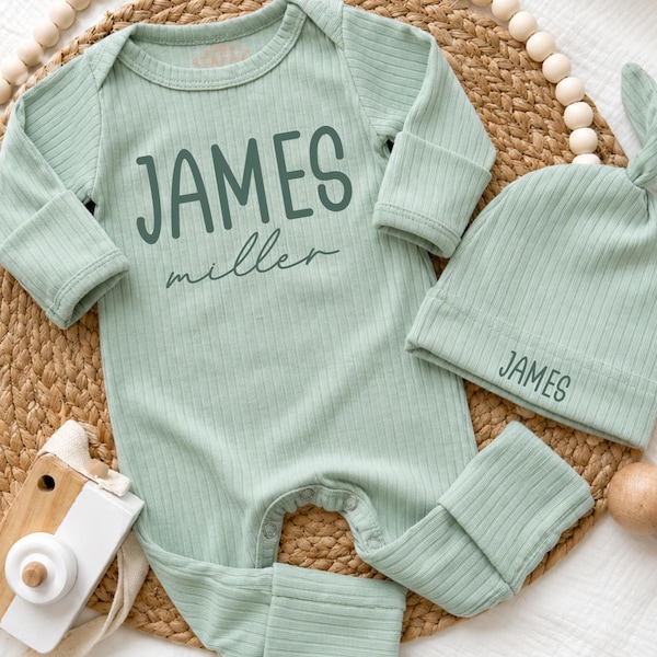 Custom Baby Name Homecoming Outfit Set, Baby Bodysuit with Matching Hat, Personalized Newborn Gift, NB-24M
