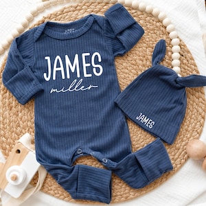 Custom Baby Name Homecoming Outfit Set, Baby Bodysuit with Matching Hat, Personalized Newborn Gift, NB-24M immagine 5