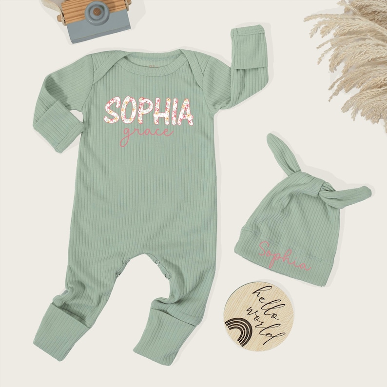 Personalized Baby Name Romper, Custom Ribbed Bodysuit, Girl Coming Home Outfit, Newborn Outfit, Baby Shower Gift immagine 3