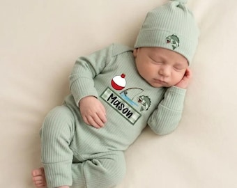 Personalized Fishing Baby Bodysuit, Custom Name Newborn Outfit, Fishing Baby Romper, Little Fisherman Baby Outfit, Fisherman Baby Gift
