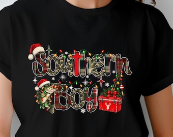 Trendy southern boy christmas PNG, Christmas Fishing PNG, southern christmas boy, Fisherman Christmas Sublimation, Digital Download