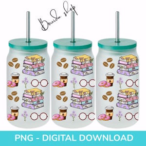 Books Glass Can Wrap: 16 oz Libbey Sublimation Design (PNG Download, Transparent Background)