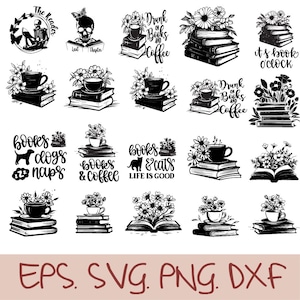 Floral Books Bundle designs SVG, Floral books svg, Books bundle svg, Pile of books bundle svg, Book dragon svg, Books quotes svg bundle