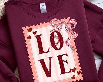 Coquette Valentines Postage Stamp PNG, Valentines Love Sublimation Design, Painted Bow Valentines Shirt Png, Trendy Valentines Day Png