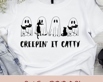 Halloween Black Cat & Ghost Comfort Colors Shirt: Spooky Season Tee