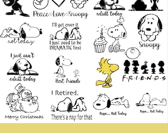25 söta Snoopy PNG-paket | Snoopy Dog & Charlie Brown Clipart | Cricut Silhouette | Digital nedladdning av serietidningshund