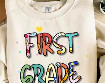 Retro Back to School PNG Bundle: First Grade Kid Design (Digital Download