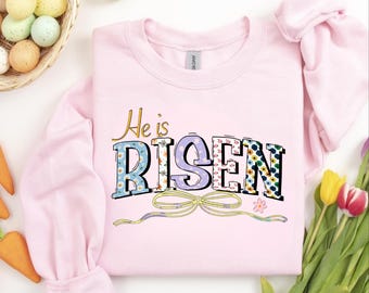 Floral He is Risen png, Matthew 28:6, Risen png, Vintage Easter png, Easter Christian Png, Easter bible verse png, Retro Easter Png