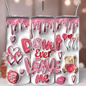 3D Valentine Tumbler Wrap PNG: Puffy Donut Design (Digital Download