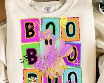 Neon Halloween Ghost PNG: Retro Spooky Season Clipart (Digital Download)