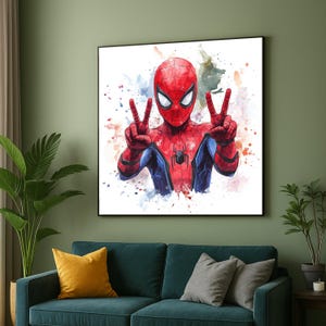 Watercolor Spiderman Canvas, Superhero Wall Art, Comic Book Character Print, Kids Room Decor, Vibrant Pop Art Canvas, Ready to Hang