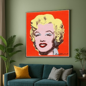 Andy Warhol, Marilyn Monroe Pop Art Canvas, Retro Glamour Portrait, Bold Red Background, Vintage Hollywood Decor, Iconic Celebrity Canvas