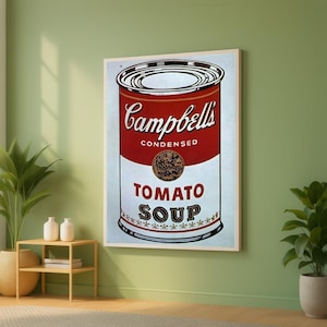 Andy Warhol, Retro Campbell&#39;s Tomato Soup Can Canvas, Pop Art Home Decor, Vintage Kitchen Wall Decoration, Iconic Food Advertising Print