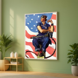 Norman Rockwell, Rosie the Riveter Vintage Canvas Wall Art, Patriotic American Worker Poster, WWII Industrial Icon, Feminist Canvas Decor