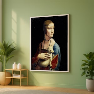 Leonardo da Vinci, Renaissance Lady with Ermine Canvas Wall Art, Classic Portrait Painting, Historical Art Print, Elegant Female Figure