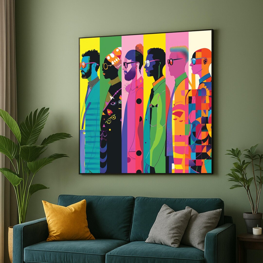 Modern Multicultural Portraits Canvas, Abstract Colorful People Wall ...