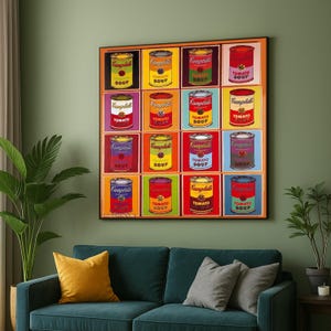 Andy Warhol, Pop Art Campbell&#39;s Tomato Soup Cans, Retro Food Art, Colorful Kitchen Decor, Modern Pop Culture Canvas, Vibrant Home Decoration