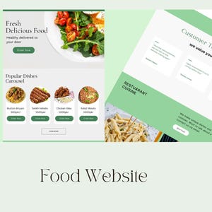 May include: A digital interface for a food website featuring a hero section with a salad image, text reading Fresh Delicious Food, and an Order Now button. Below, a Popular Dishes Carousel displays Mutton Biryani, Seekh Kebabs, Chicken tikka, and Kaleji Masala.
