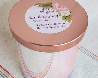 Rainbow Song scented soy candle in mirrored, holographic jar