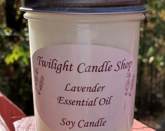 Only essential oils, soy candle by Twilight Candle Shop, 8 oz mason jar