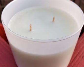 ON SALE:  large (17 oz) double-wicked soy candle with natural wooden lid