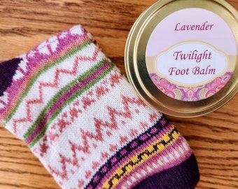 Twilight Foot Balm, Lavender EO Overnight Foot Balm, with very cool socks included