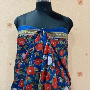 Blue Indian Block Print Sarong, Sarong Beach Wrap, Cotton Sarong, Pareo, Summer Beach Wear, Vacation Shawl, Swimwear Coverup, Cotton Pareo